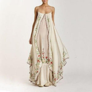 Ordifree 2021 Vintage Flower Print Boho Maxi Beach Dress