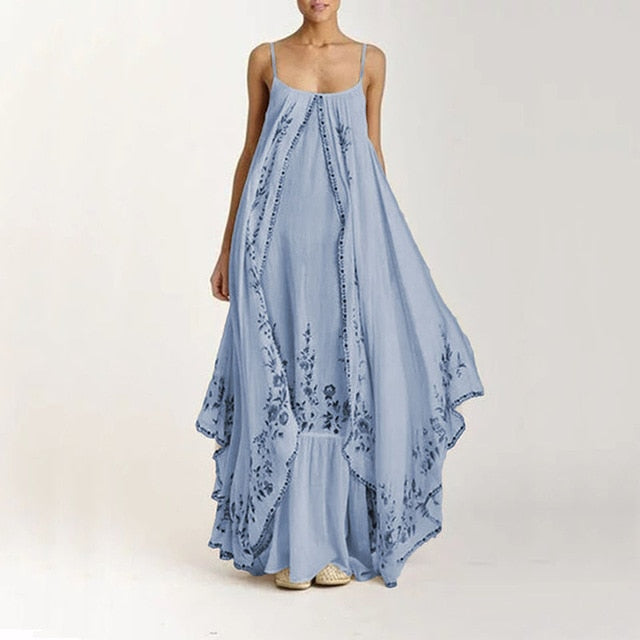 Ordifree 2021 Vintage Flower Print Boho Maxi Beach Dress