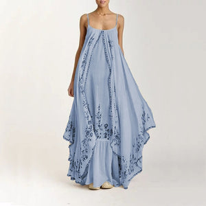 Ordifree 2021 Vintage Flower Print Boho Maxi Beach Dress