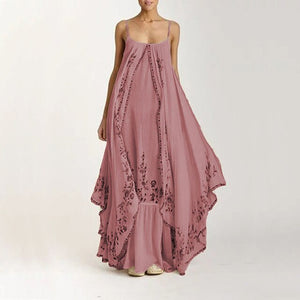 Ordifree 2021 Vintage Flower Print Boho Maxi Beach Dress