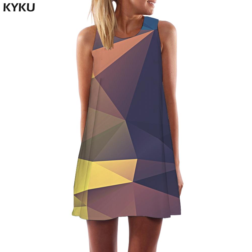 KYKU Colorful  Women Geometry Sundress Dress