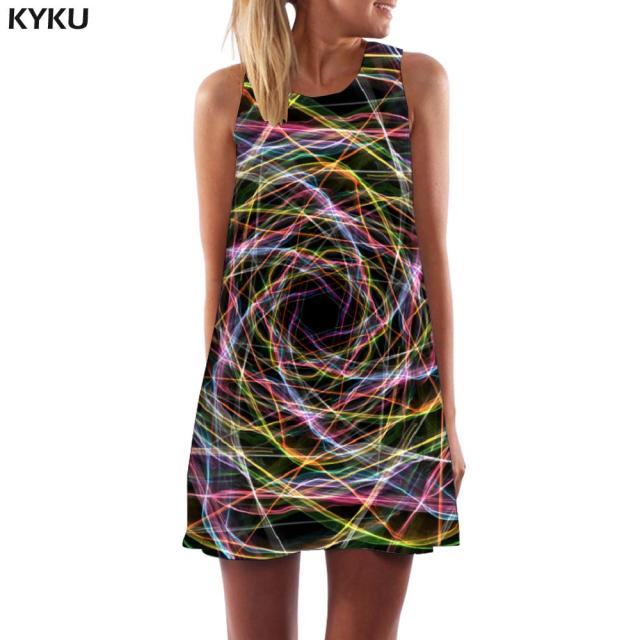 KYKU Colorful  Women Geometry Sundress Dress