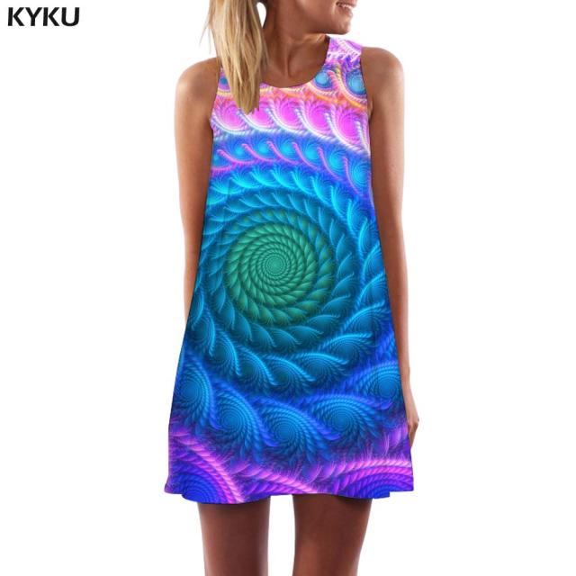 KYKU Colorful  Women Geometry Sundress Dress