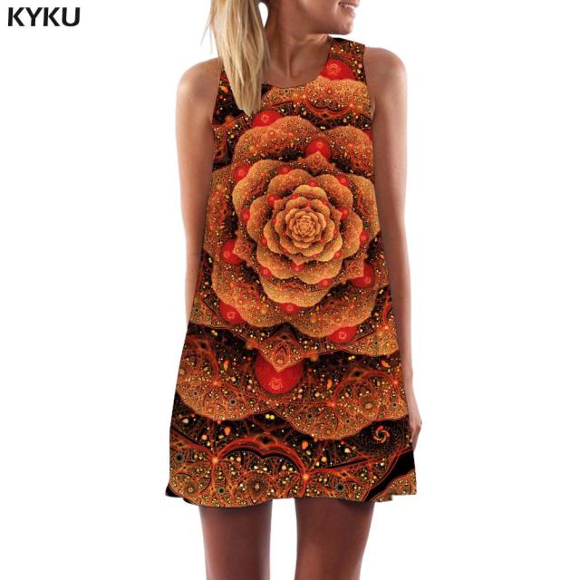 KYKU Colorful  Women Geometry Sundress Dress