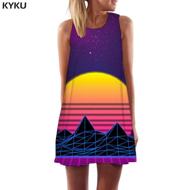 KYKU Colorful  Women Geometry Sundress Dress