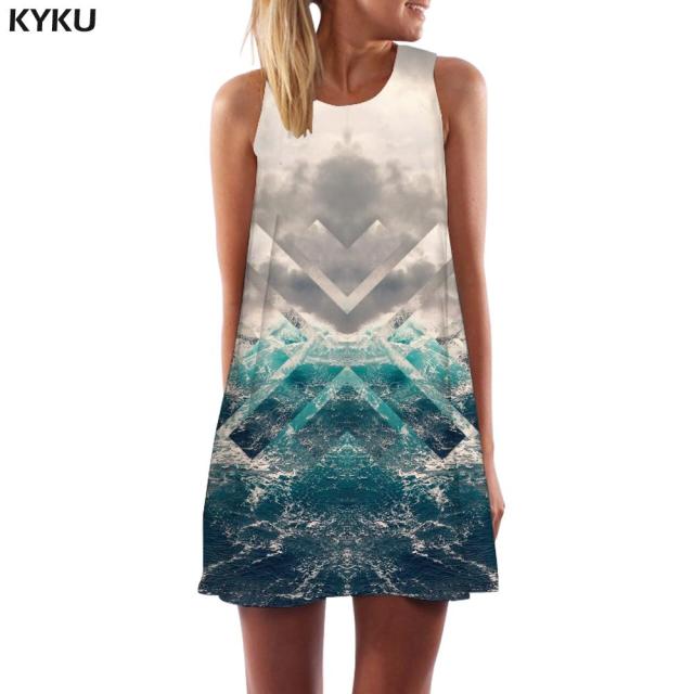 KYKU Colorful  Women Geometry Sundress Dress