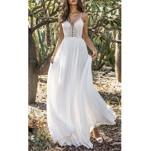 Summer Boho White Lace and Chiffon Floor Length Sexy maxi  Beach Dress