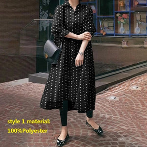 Long Sleeve Vintage Polka Dot Asymmetric Maxi Dresses