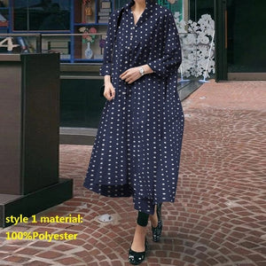 Long Sleeve Vintage Polka Dot Asymmetric Maxi Dresses