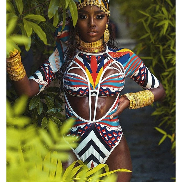 African Tribal  One Piece Totem Print  Swimsuit