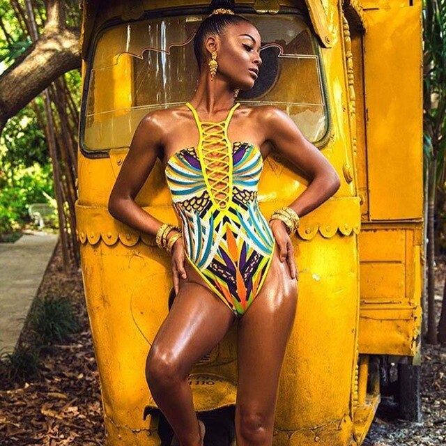 African Tribal  One Piece Totem Print  Swimsuit