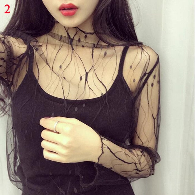 Women Long Sleeve  Sexy Sheer Top