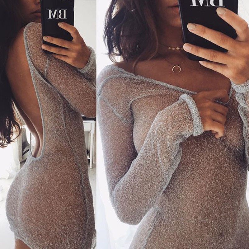 Sexy Mesh  See-through Backless Bodycon  Mini Dress