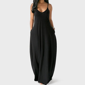 Sexy Spaghetti Straps  Loose Long Solid Maxi  Dress With Pockets Casual Vestidos