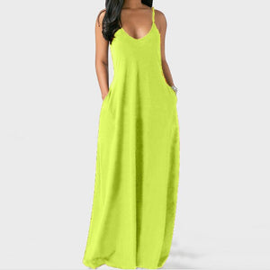 Sexy Spaghetti Straps  Loose Long Solid Maxi  Dress With Pockets Casual Vestidos