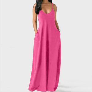 Sexy Spaghetti Straps  Loose Long Solid Maxi  Dress With Pockets Casual Vestidos