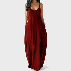 Sexy Spaghetti Straps  Loose Long Solid Maxi  Dress With Pockets Casual Vestidos