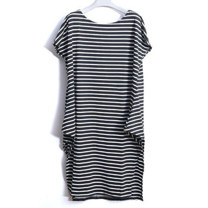 Loose Long Striped Off Shoulder Asymmetric Maxi Dress
