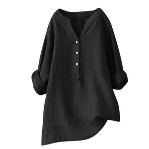 Stand Collar Long Sleeve Loose Button Down Shirt  Blouse