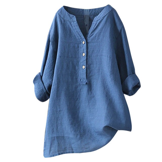 Stand Collar Long Sleeve Loose Button Down Shirt  Blouse