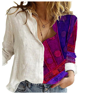 Elegant Print Casual Office Button Shirt Tops