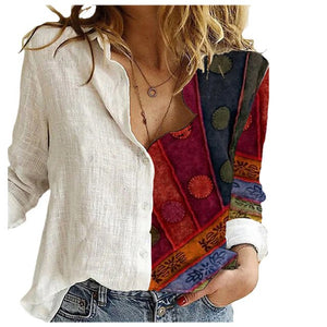 Elegant Print Casual Office Button Shirt Tops