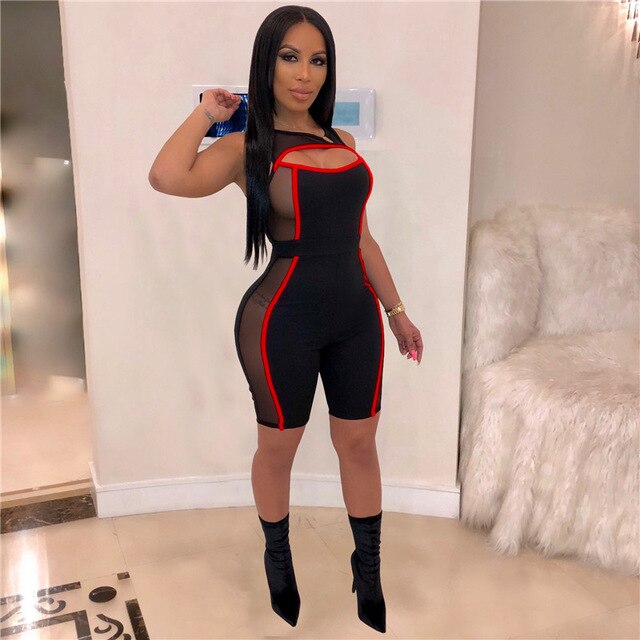 Sexy See Through Sides Bodysuit Sleeveless One-piece Cut Out Hole