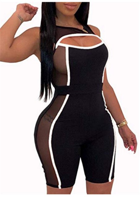 Sexy See Through Sides Bodysuit Sleeveless One-piece Cut Out Hole