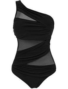 One Piece One Shoulder Mesh Bodysuits Plus Size