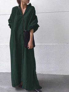 Casual Puff Sleeve Maxi Shirt Dress