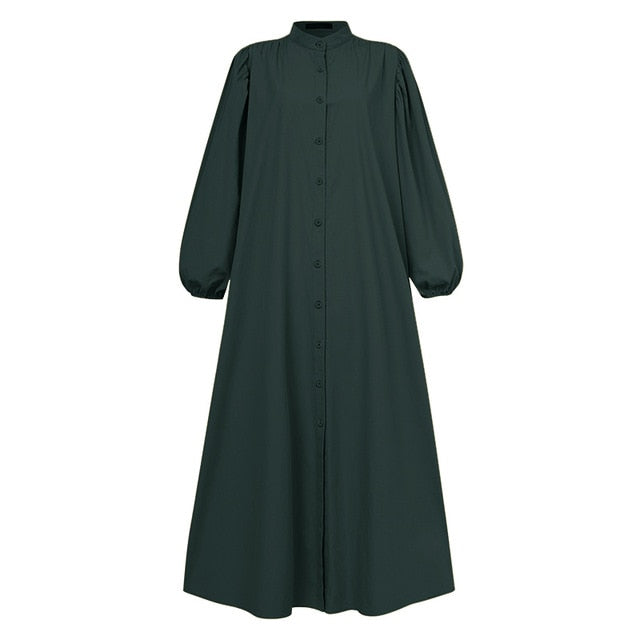 Casual Puff Sleeve Maxi Shirt Dress