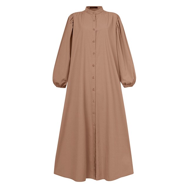 Casual Puff Sleeve Maxi Shirt Dress