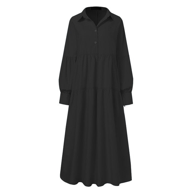 Casual Puff Sleeve Maxi Shirt Dress