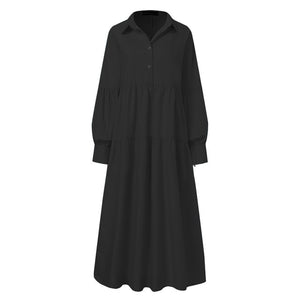 Casual Puff Sleeve Maxi Shirt Dress