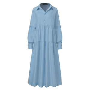 Casual Puff Sleeve Maxi Shirt Dress