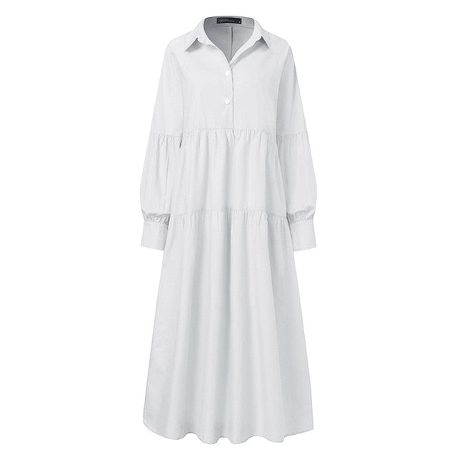 Casual Puff Sleeve Maxi Shirt Dress