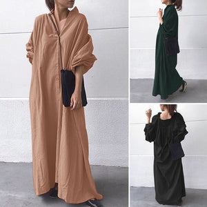 Casual Puff Sleeve Maxi  Button Down Oversized  Stylish Solid Shirt Dress