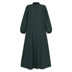 Casual Puff Sleeve Maxi  Button Down Oversized  Stylish Solid Shirt Dress