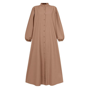 Casual Puff Sleeve Maxi  Button Down Oversized  Stylish Solid Shirt Dress