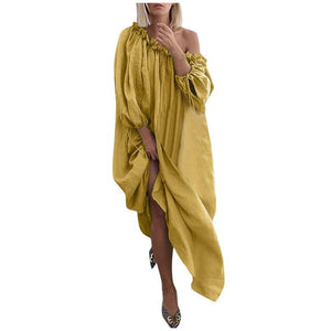 Long Sleeve Plus Size  Solid Color Bohemian  Maxi Dress