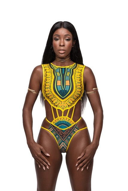 2018 New African Style One-Piece  Padded Push-up Bra Bikini Bathing Suit